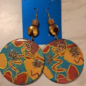 Abstract African Print Wood and paper Earrings